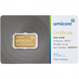 2,5 Gramm Goldbarren Umicore Feingold
