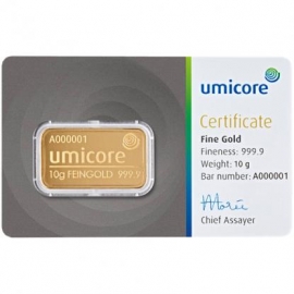10 Gramm Goldbarren Umicore Feingold
