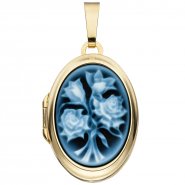 JOBO Medaillon oval 585 Gold Gelbgold 1 Lagen Kamee Blumen Anh�nger zum �ffnen