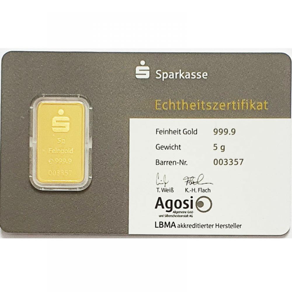Agosi 5 Gramm Goldbarren Sparkasse