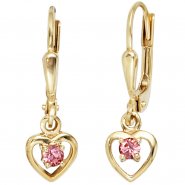 JOBO Kinder Boutons Herz 333 Gold Gelbgold 2 Glassteine rosa ros� Ohrringe Ohrh�nger