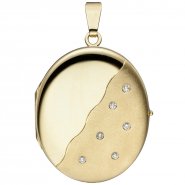 JOBO Medaillon oval 585 Gold Gelbgold mattiert 6 Diamanten Anh�nger zum �ffnen