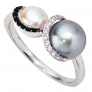 JOBO Damen Ring 585 Gold Wei�gold 2 S��wasser Perlen 17 Diamanten Brillanten Goldring