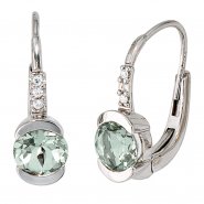JOBO Boutons 585 Gold Wei�gold 6 Diamanten 2 Amethyste gr�n Ohrringe Ohrh�nger