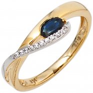 JOBO Damen Ring 333 Gold Gelbgold Wei�gold 1 Saphir blau 10 Zirkonia Goldring