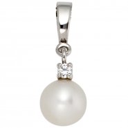 JOBO Anh�nger 585 Gold Wei�gold 1 S��wasser Perle 1 Diamant Perlenanh�nger