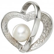 JOBO Anh�nger Herz 925 Sterling Silber eismatt 1 S��wasser Perle Perlenanh�nger