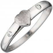 JOBO Kinder Ring Herz 925 Sterling Silber mattiert 2 Zirkonia Kinderring