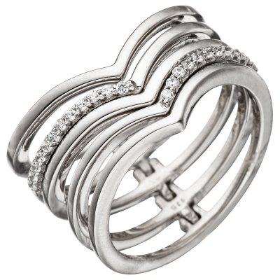 JOBO breit Silber Sterling Damen Ring 925 mehrreihig mit Zirkonia Silberring