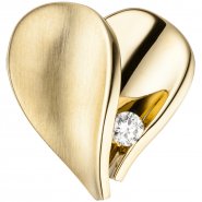 JOBO Anh�nger Herz 585 Gold Gelbgold teilmatt 1 Diamant Brillant Herzanh�nger