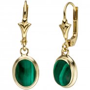 JOBO Ohrh�nger oval 585 Gold Gelbgold 2 Malachite gr�n Ohrringe Goldohrringe