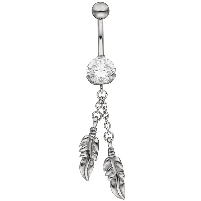 JOBO Bauchnabel Piercing Feder aus Edelstahl mit Kristallstein