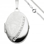 JOBO Medaillon oval Anh�nger zum �ffnen f�r 2 Fotos 925 Silber mit Kette 60 cm