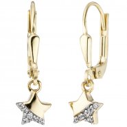 JOBO Kinder Ohrh�nger Stern 375 Gold Gelbgold 12 Zirkonia Ohrringe Kinderohrringe
