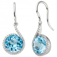 JOBO Ohrh�nger 585 Gold Wei�gold 70 Diamanten Brillanten 2 Blautopase hellblau blau