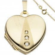 JOBO Medaillon Herz Anh�nger zum �ffnen f�r Fotos 333 Gold 3 Zirkonia mit Kette 50 cm