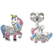 JOBO Kinder Ohrstecker Einhorn 925 Silber 14 Zirkonia Ohrringe Kinderohrringe