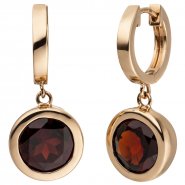 JOBO Creolen 585 Gold Rotgold 2 Granate rot Ohrringe Goldcreolen Granatohrringe
