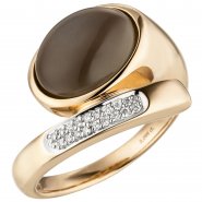 JOBO Damen Ring Mond 585 Gold Rotgold 1 Mondstein Cabochon 18 Diamanten Brillanten