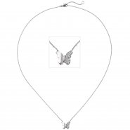 JOBO Collier Halskette Schmetterling 585 Wei�gold 20 Diamanten Brillanten 45 cm Kette