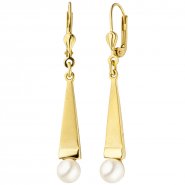 JOBO Ohrh�nger 375 Gold Gelbgold teil matt 2 Akoya Perlen Ohrringe Perlenohrringe