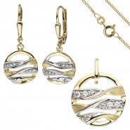 JOBO Schmuck-Set 333 Gold Gelbgold mit Zirkonia Ohrringe und Kette 45 cm