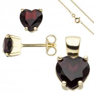 JOBO Schmuck-Set 333 Gold Gelbgold Granat-Herzen mit Kette 45 cm