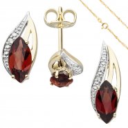 JOBO Schmuck-Set 585 Gold Gelbgold Granate und Diamanten mit Kette 42 cm