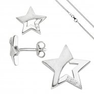 JOBO Kinder Schmuck-Set Stern 925 Sterling Silber mit Zirkonia und Kette 42 cm