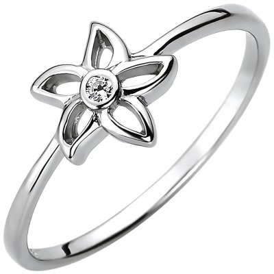 JOBO Damen Ring Blume 925 Sterling 1 Silber Silberring Zirkonia