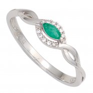 JOBO Damen Ring 375 Gold Wei�gold 1 Smaragd gr�n 10 Diamanten Brillanten