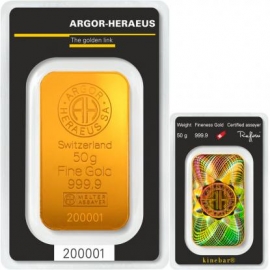 ARGOR Heraeus 50g Goldbarren Kinebar Feingold 999.9