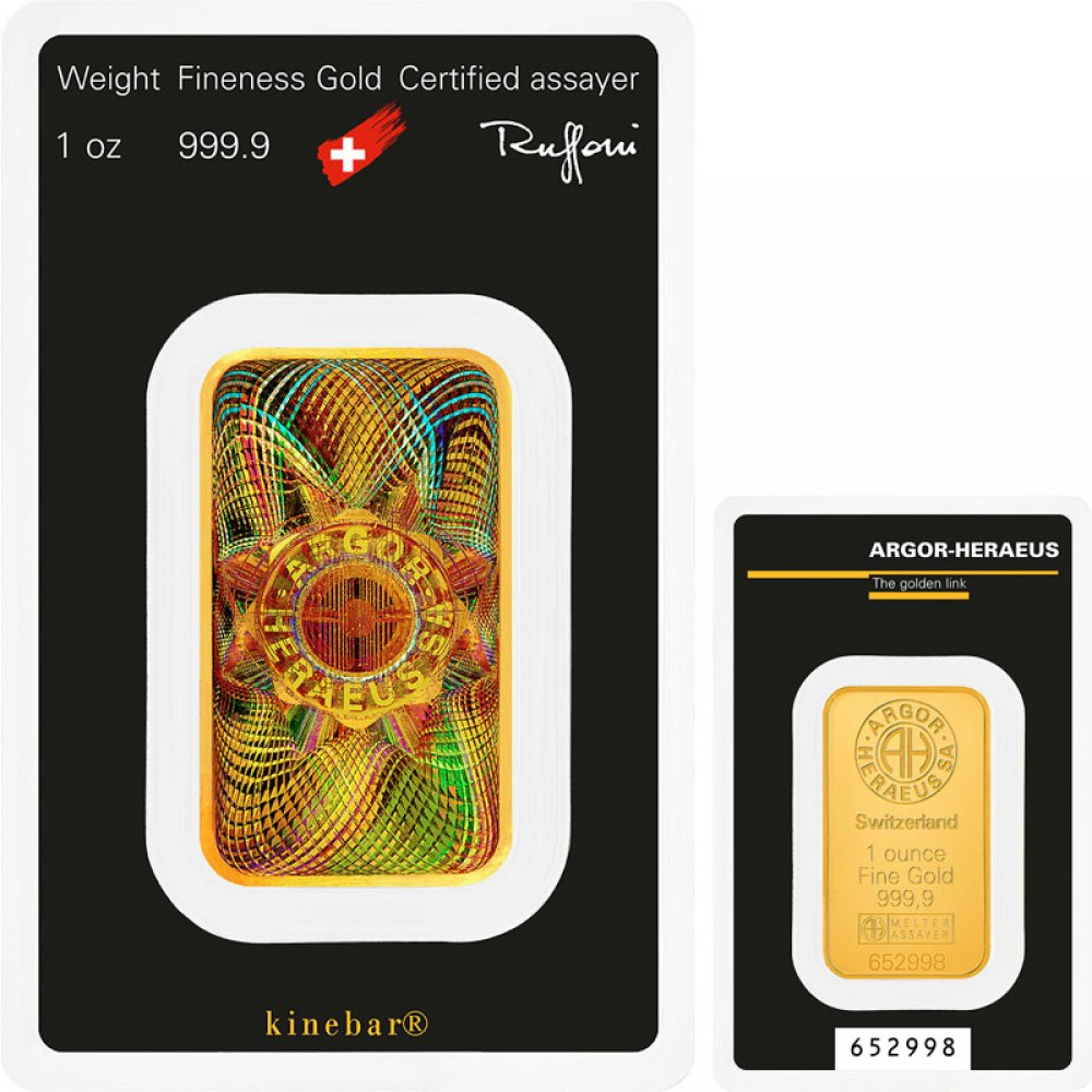 ARGOR Heraeus 1 Unze Goldbarren Kinebar