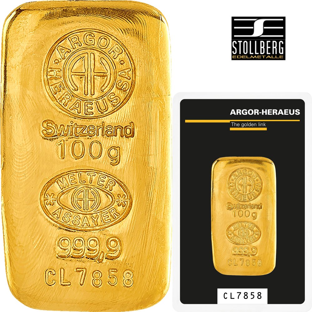 ARGOR Heraeus 100g Goldbarren Feingold 999.9 gegossen