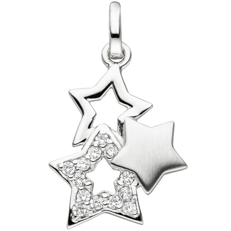 Anhänger Stern Sterne 925 Sterling Silber teil matt 13 Zirkonia Silbersterne..