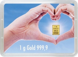 Geschenkbarren: 1g Gold, 999.9 Feingold
