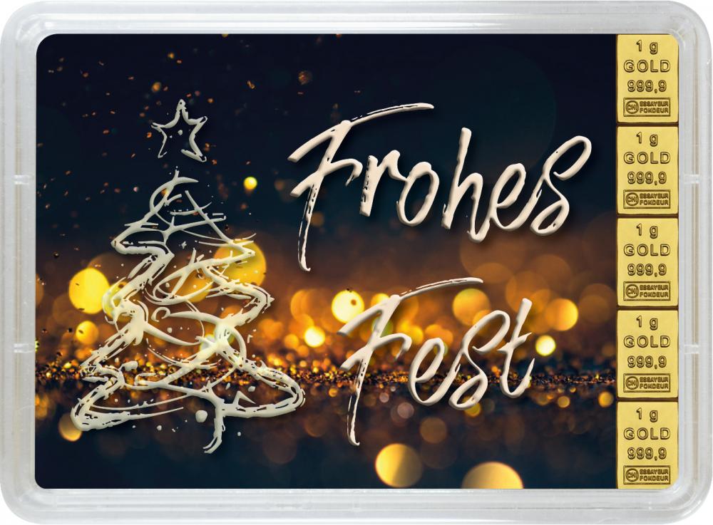 Frohes Fest - Geschenkbarren 5g Goldbarren