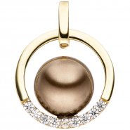 JOBO Anh�nger 333 Gold Gelbgold bicolor mit dunkler Perle und 9 Zirkonia Perlenanh�ng