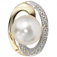 JOBO Anh�nger 585 Gold Gelbgold bicolor 1 S��wasser Perle 2 Diamanten Perlenanh�nger