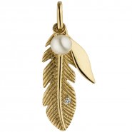 JOBO Anh�nger Feder 585 Gelbgold 1 S��wasser Perle 1 Diamant Brillant