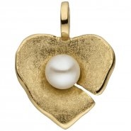 JOBO Anh�nger Herz 585 Gold Gelbgold eismatt 1 S��wasser Perle Herzanh�nger