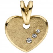 JOBO Anh�nger Herz 585 Gold Gelbgold eismatt 3 Diamanten Brillanten Herzanh�nger