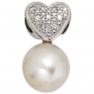 JOBO Anh�nger Herz 585 Gold Wei�gold 1 S��wasser Perle 10 Diamanten Perlenanh�nger