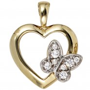 JOBO Anh�nger Herz Schmetterling 333 Gold Gelbgold 8 Zirkonia Herzanh�nger Goldherz
