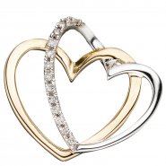 JOBO Anh�nger Herzen 585 Gold Gelbgold bicolor 14 Diamanten Brillanten Herzanh�nger