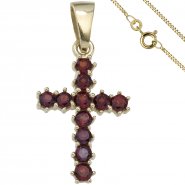 JOBO Anh�nger Kreuz 333 Gold Gelbgold 11 Granate rot mit Kette 50 cm