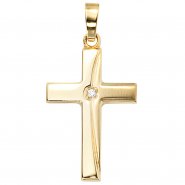 JOBO Anh�nger Kreuz 333 Gold Gelbgold teil matt 1 Zirkonia Kreuzanh�nger Goldkreuz
