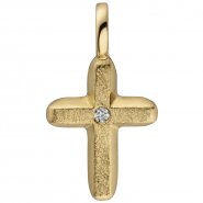 JOBO Anh�nger Kreuz 585 Gold Gelbgold eismatt 1 Diamant Brillant Kreuzanh�nger