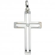 JOBO Anh�nger Kreuz 585 Gold Wei�gold 1 Diamant Brillant Kreuzanh�nger Wei�goldkreuz