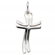 JOBO Anh�nger Kreuz 585 Gold Wei�gold 1 Diamant Brillant Kreuzanh�nger Wei�goldkreuz